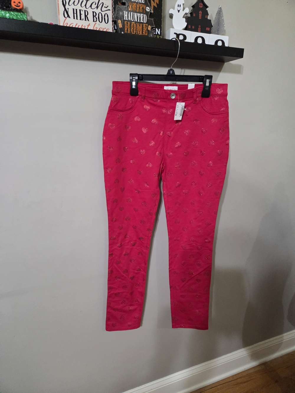 The Children's Place Red Metallic Heart Stretch Leggings